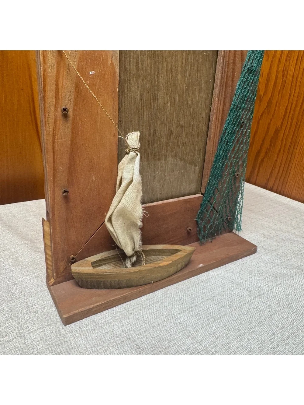 Vintage Nautical Wooden 4x6 Picture Frame With Sailboat & Fishing Net Accent